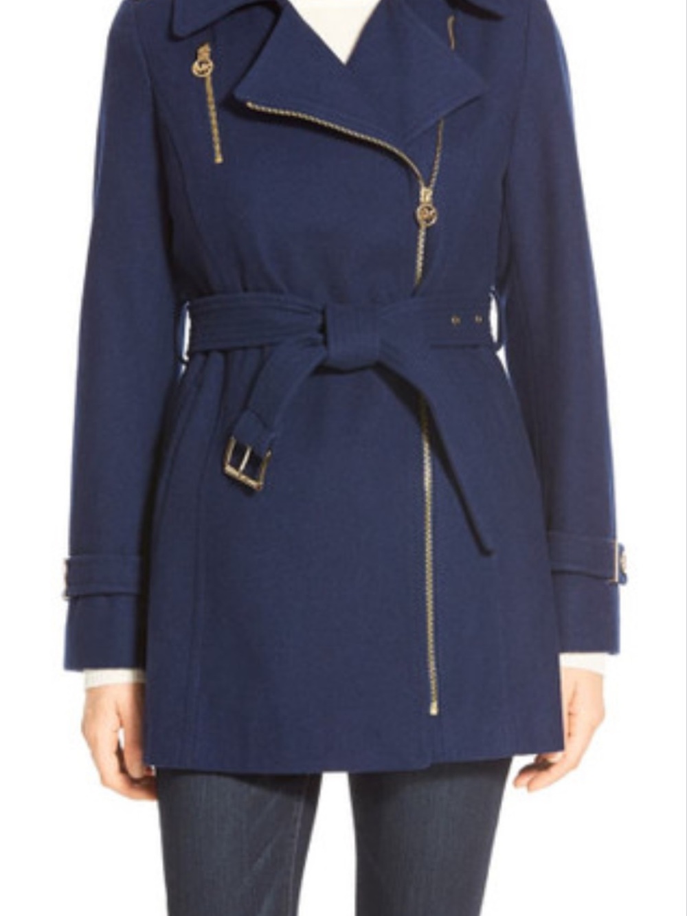 MICHAEL Michael Kors Belted Assymetrical Wool Blend Coat